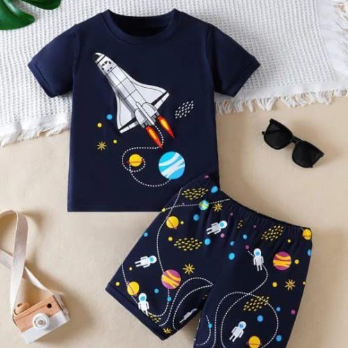 Boys' Cotton Jersey Printed Shirt and Shorts